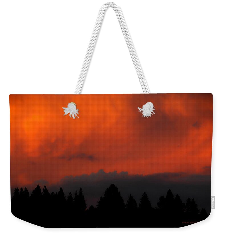 Fire Weekender Tote Bag featuring the photograph Blazing Sky by Donna Blackhall