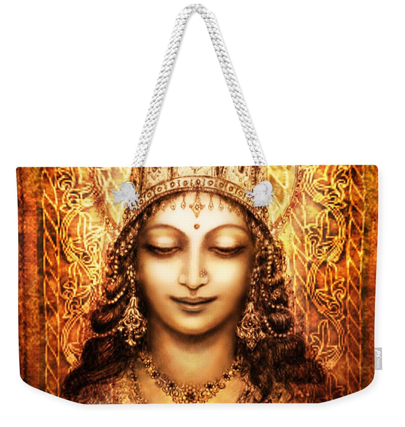 Goddess Painting Mixed Media Weekender Tote Bag featuring the mixed media Blissful Goddess by Ananda Vdovic