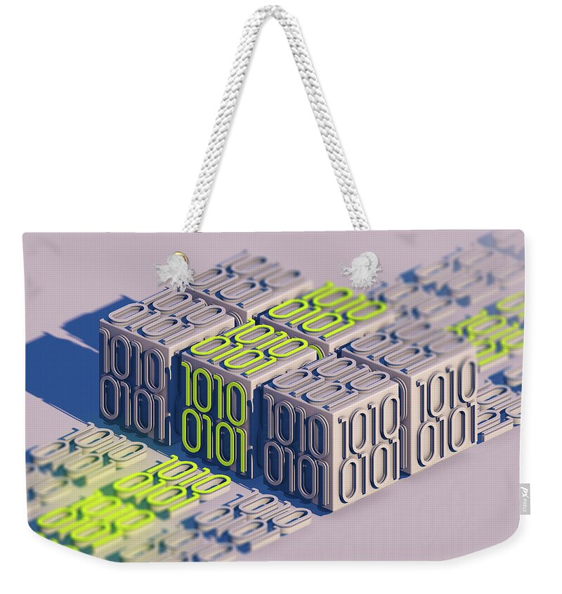 3 D Weekender Tote Bag featuring the photograph Blocks Of Bright Binary Code Data by Ikon Images