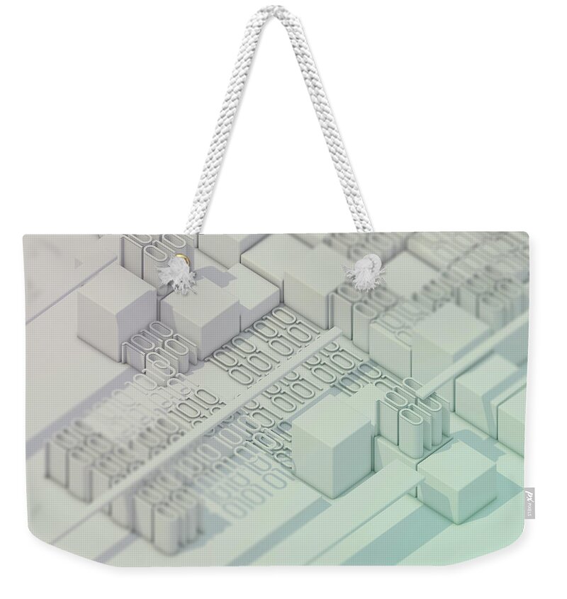3 D Weekender Tote Bag featuring the photograph Blocks Of White Binary Code Data by Ikon Images