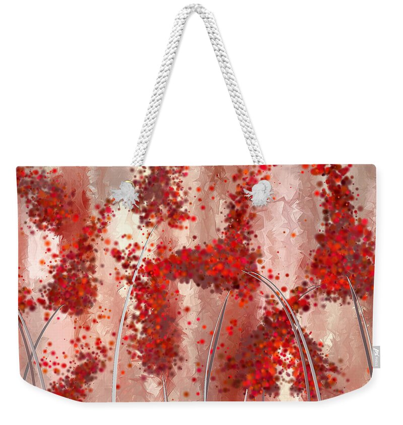 Marsala Weekender Tote Bag featuring the painting Blooming Passion- Marsala Art by Lourry Legarde
