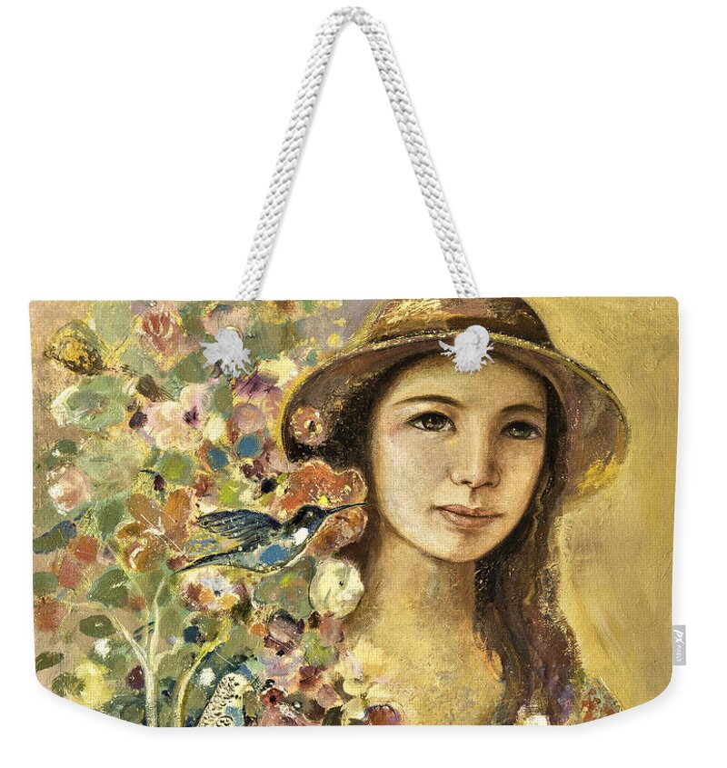 Shijun Weekender Tote Bag featuring the painting Blossoming by Shijun Munns