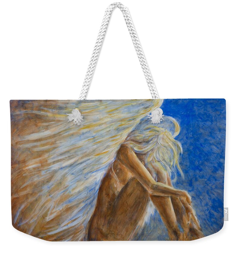 Angel Weekender Tote Bag featuring the painting Blu Angel by Nik Helbig
