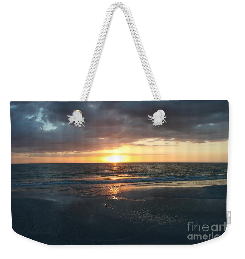 Sunset Weekender Tote Bag featuring the photograph Blue And Golden Sunset - Gulfcoast Florida by Christiane Schulze Art And Photography