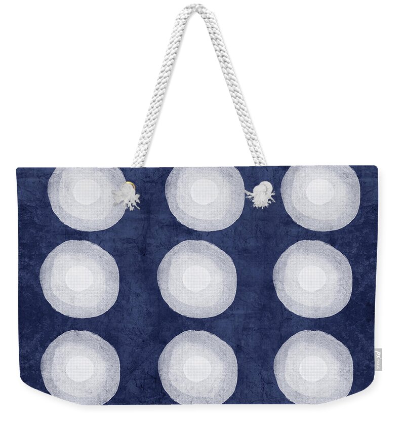 Blue Weekender Tote Bag featuring the painting Blue and White Shibori Balls by Linda Woods