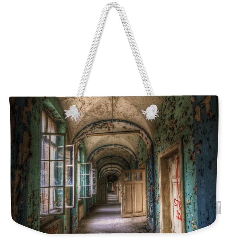 Urbex Weekender Tote Bag featuring the digital art Blue arch by Nathan Wright