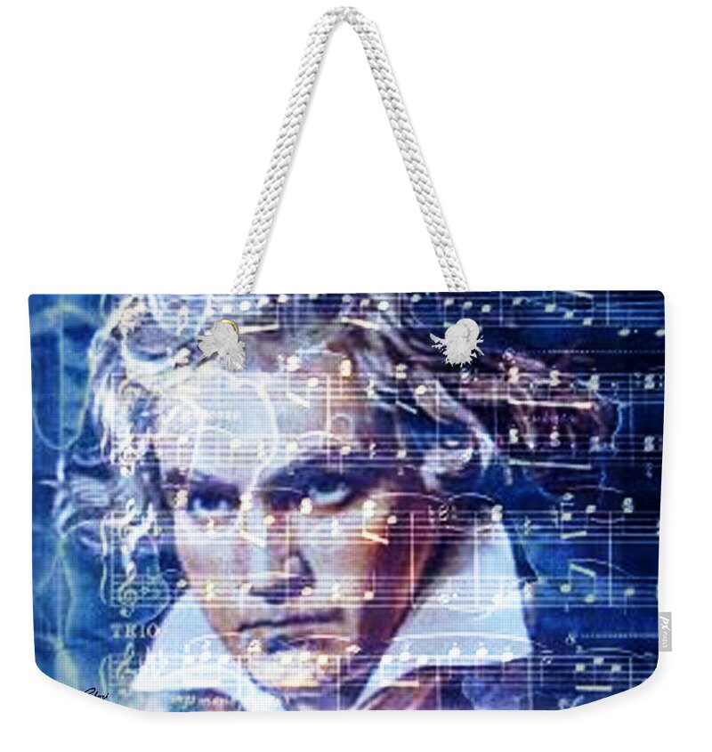 Classical Music Weekender Tote Bag featuring the digital art Blue Beethoven by John Vincent Palozzi