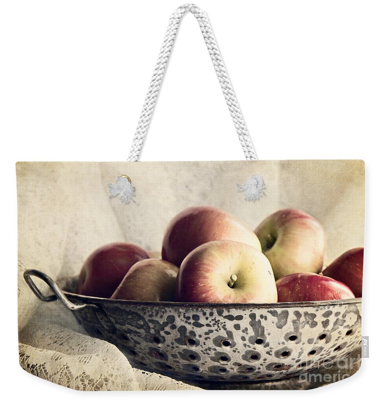 Apples Weekender Tote Bag featuring the photograph Blue Bowl of Apples by Pam Holdsworth