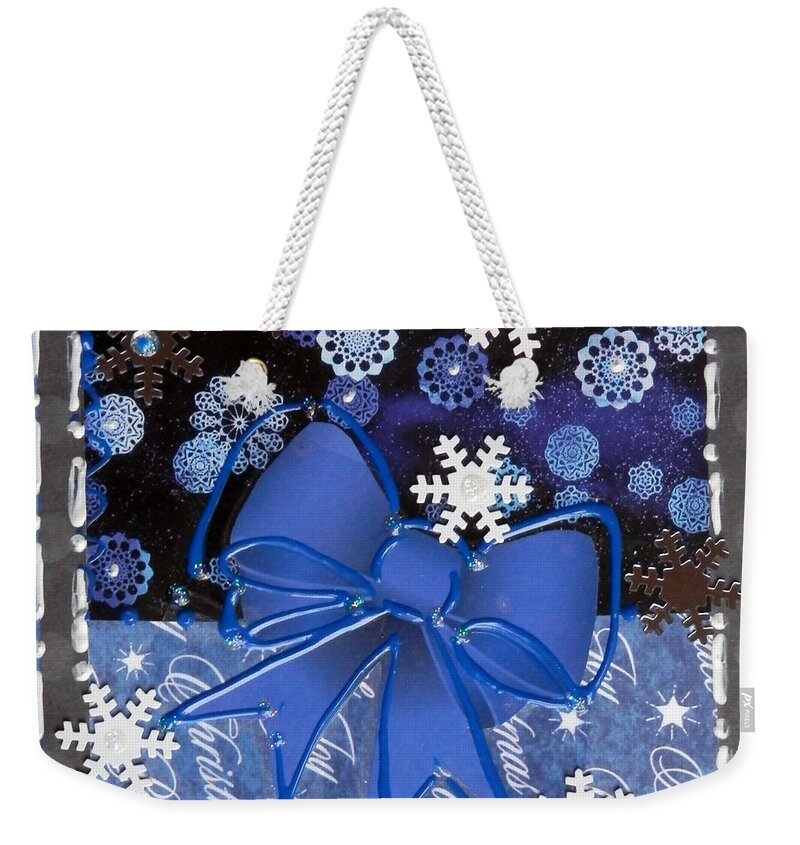 Gift Bows Weekender Tote Bag featuring the mixed media Blue bows by Barbara Leigh Art