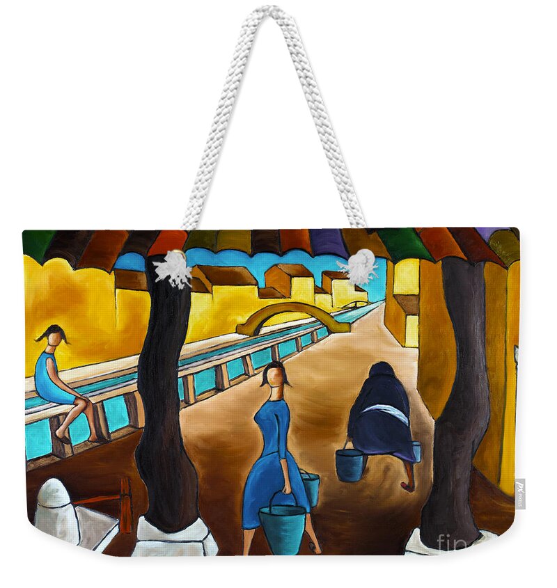 Mediterranean Canal Weekender Tote Bag featuring the painting Blue Canal by William Cain