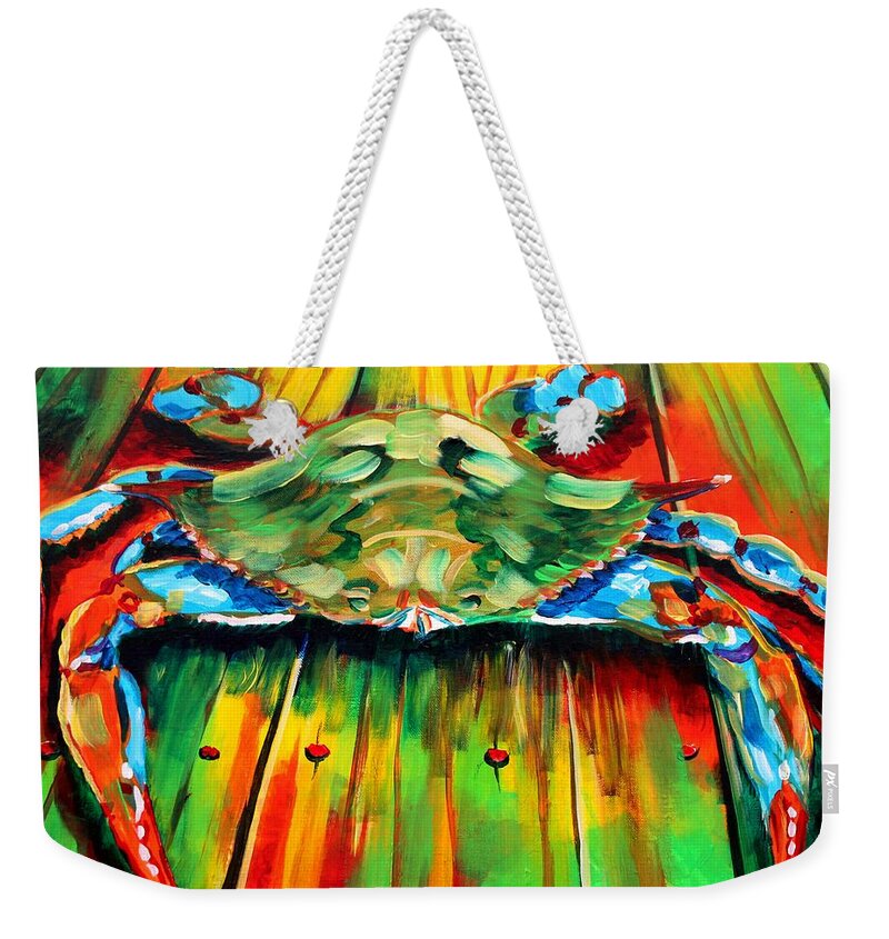 Blue Crab Weekender Tote Bag featuring the painting Blue Crab by Karl Wagner