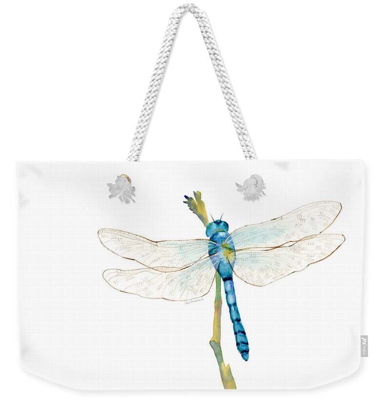 Dragonflies Weekender Tote Bag featuring the painting Blue Dragonfly by Amy Kirkpatrick