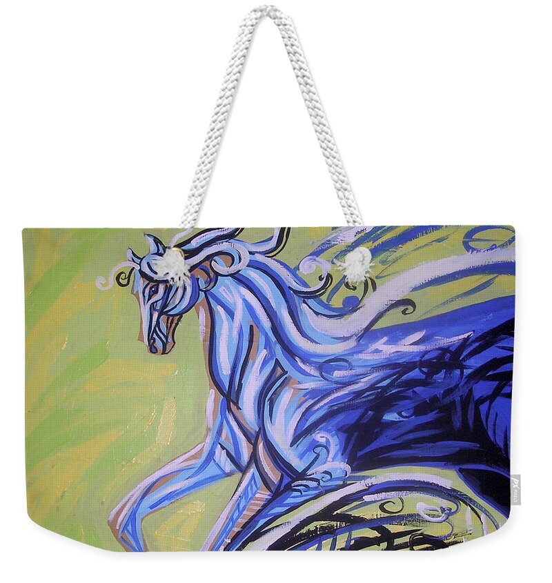 Blue Horse Weekender Tote Bag featuring the painting Blue Horse by Genevieve Esson