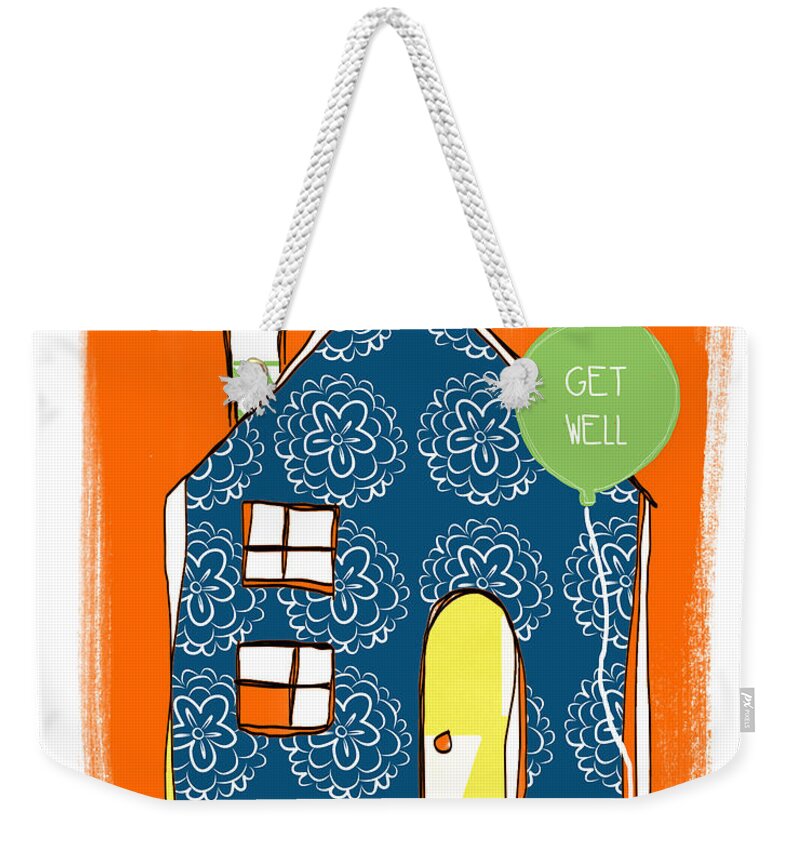House Weekender Tote Bag featuring the mixed media Blue House Get Well Card by Linda Woods