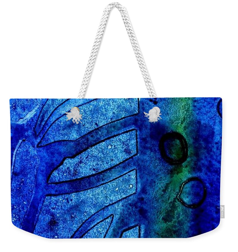 Abstract Weekender Tote Bag featuring the mixed media Blue III by John Nolan