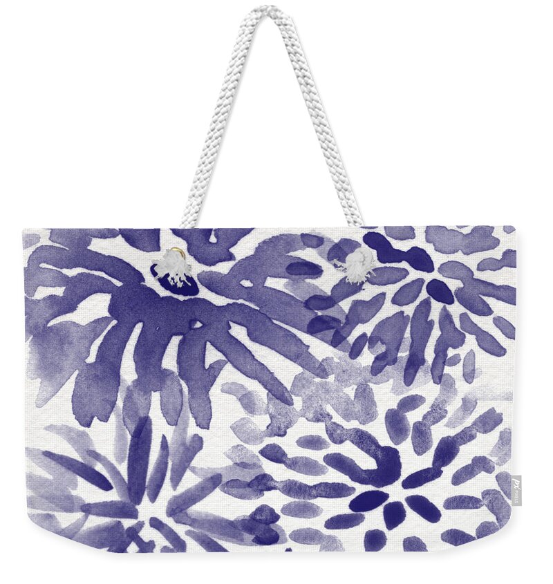 Flowers Weekender Tote Bag featuring the mixed media Blue Mums- Watercolor Floral Art by Linda Woods
