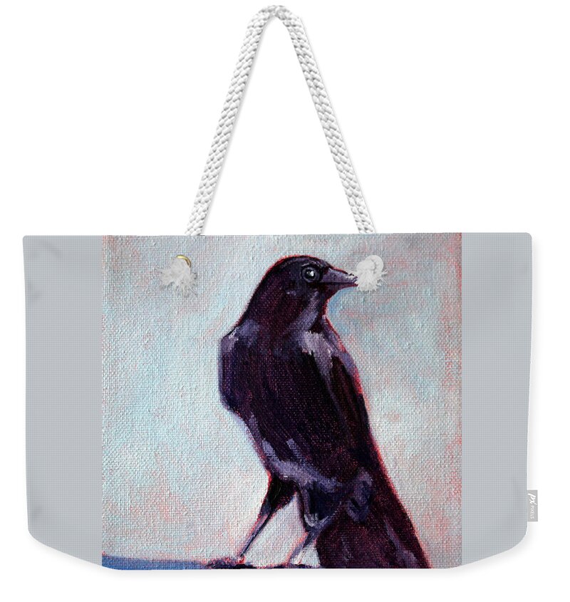 Raven Weekender Tote Bag featuring the painting Blue Raven by Nancy Merkle