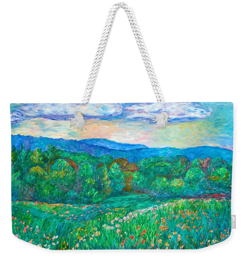 Landscapes Weekender Tote Bag featuring the painting Blue Ridge Meadow by Kendall Kessler