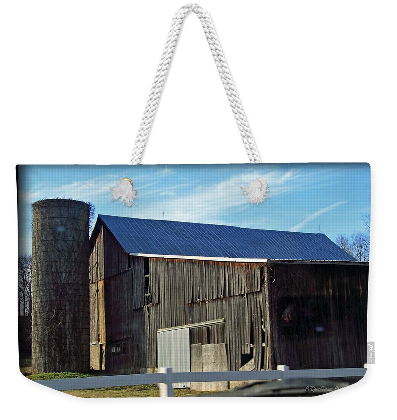 Barns Weekender Tote Bag featuring the photograph Blue Roof Barn and Silo by PJQandFriends Photography