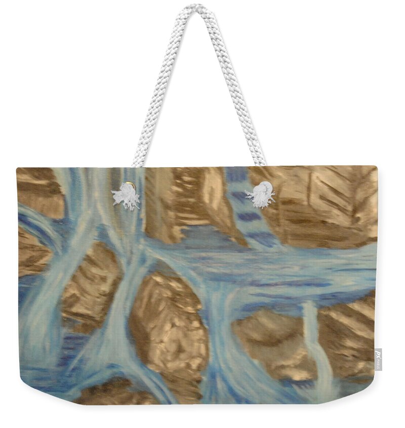 Falls Weekender Tote Bag featuring the painting Blue Water Dancing by Suzanne Surber
