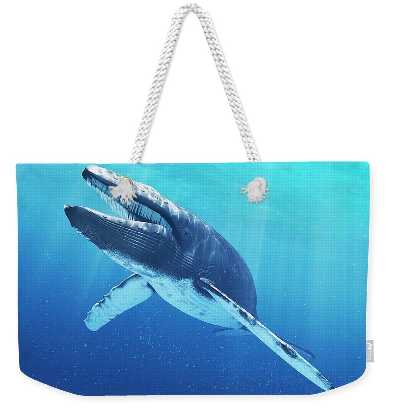 Blue Whale Weekender Tote Bag featuring the digital art Blue Whale, Artwork by Sciepro