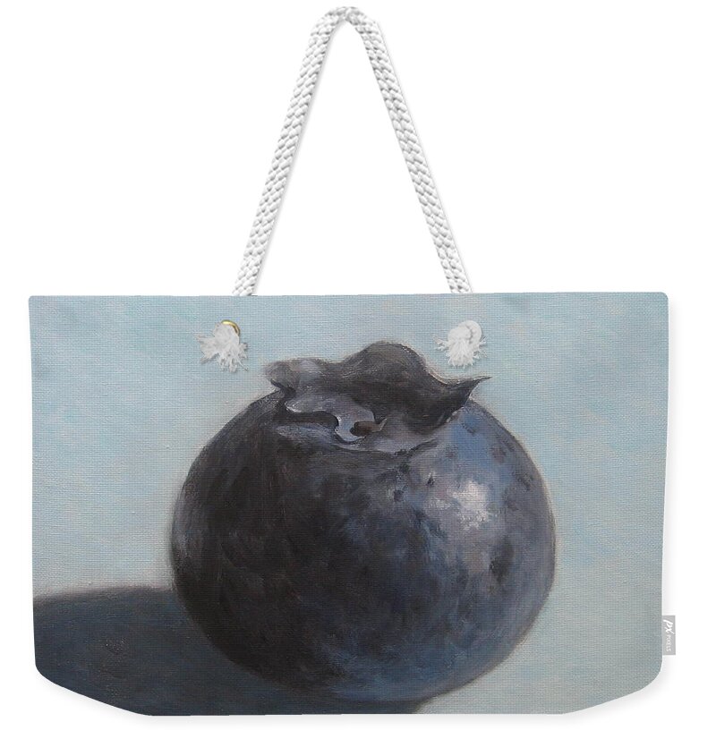 Blueberry Weekender Tote Bag featuring the painting Blueberry on Blue by Kazumi Whitemoon