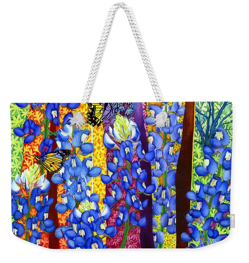 Bluebonnet Weekender Tote Bag featuring the painting Bluebonnet Garden by Hailey E Herrera