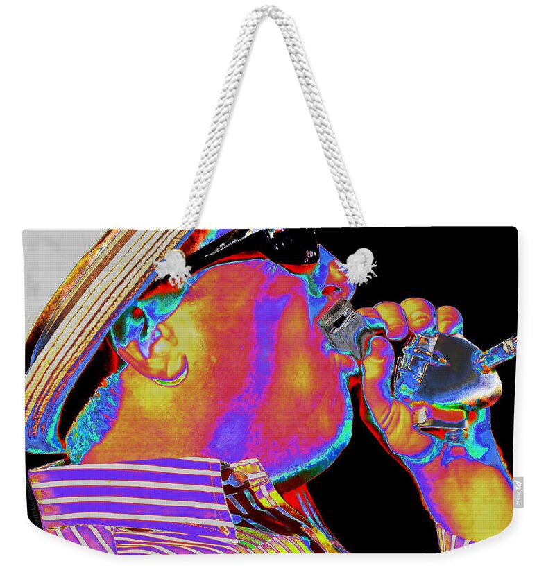 Harmonica Player Weekender Tote Bag featuring the digital art Blues Harp by Kae Cheatham
