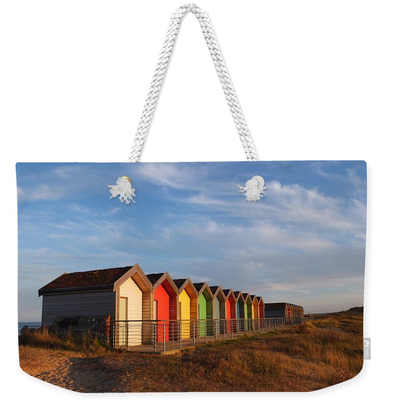 Tranquility Weekender Tote Bag featuring the photograph Blyth Beach Huts by Phil Whittaker Photography