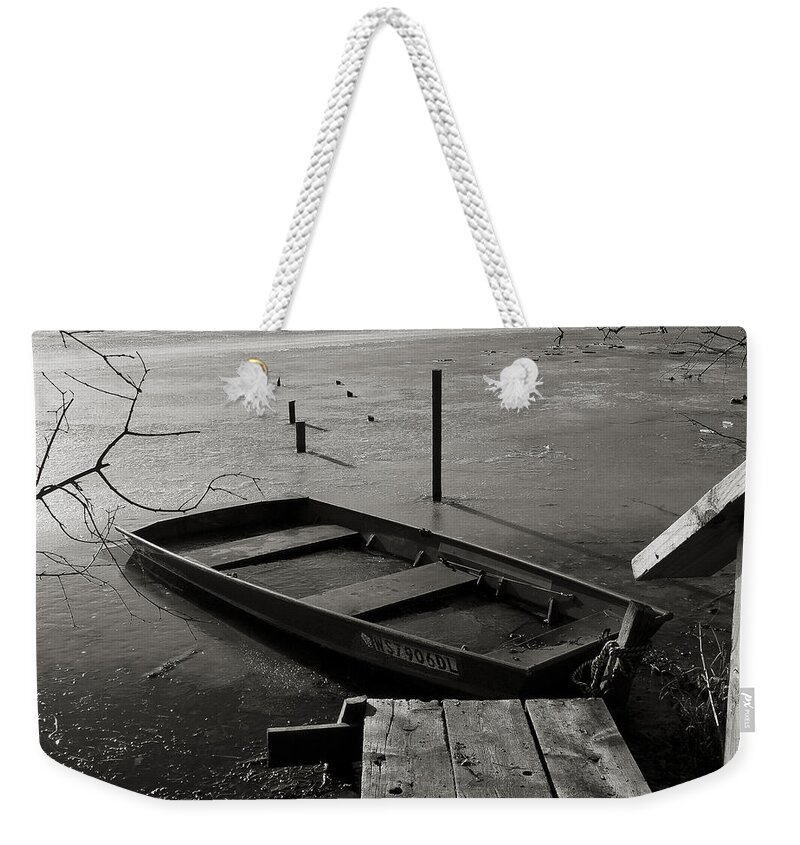 Wingra Weekender Tote Bag featuring the photograph Boat in Ice - Lake Wingra - Madison - WI by Steven Ralser