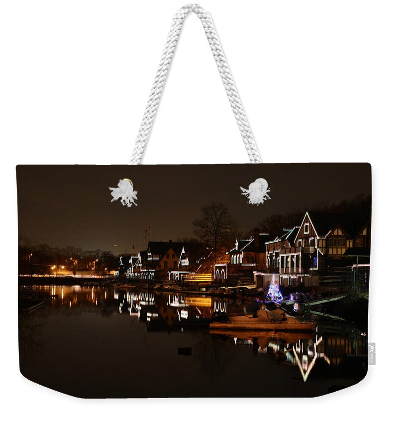 Boathouse Row All Lit Up Weekender Tote Bag featuring the photograph Boathouse Row All Lit Up by Bill Cannon