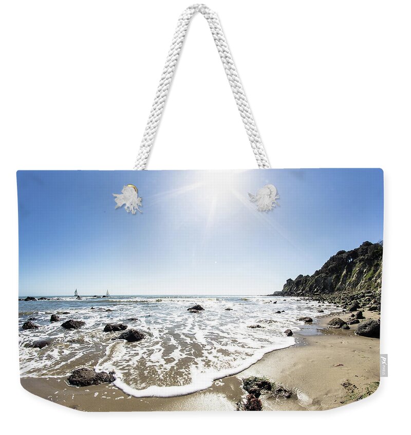 Tranquility Weekender Tote Bag featuring the photograph Boats On The Horizon Off The South by Property Of Chad Powell