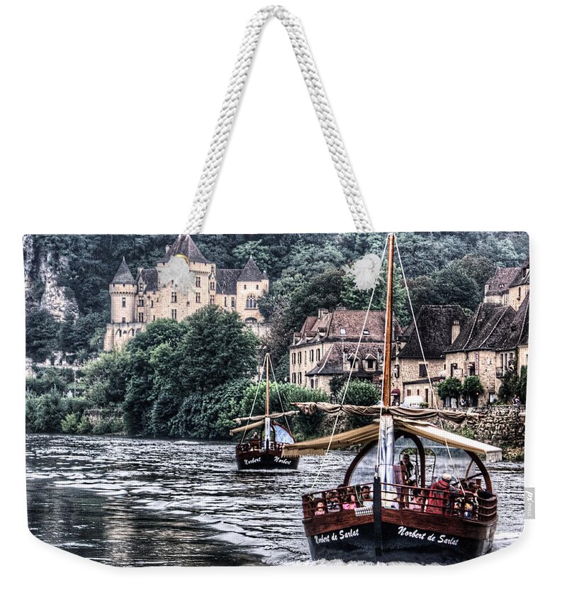 France Weekender Tote Bag featuring the photograph Boats sailing the Dordogne river in La Roque Gageac by Weston Westmoreland