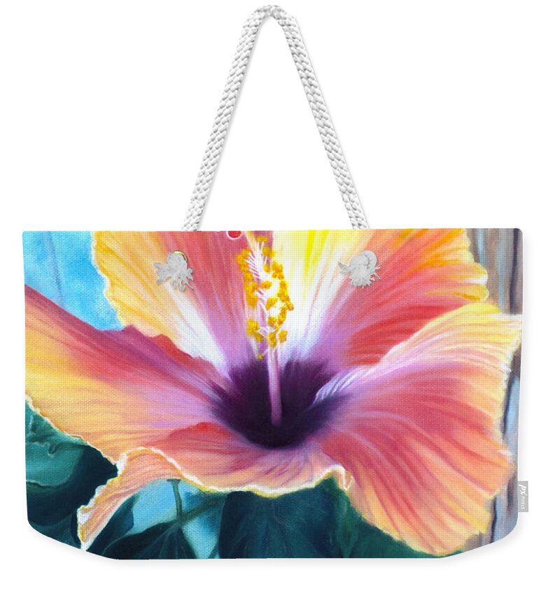 Hibiscus Weekender Tote Bag featuring the painting Bold and Beautiful by Jeanette Sthamann