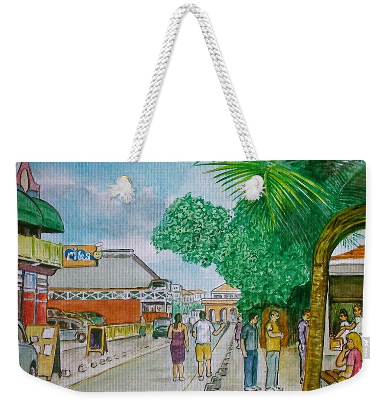 Bonaire Street Tourists Weekender Tote Bag featuring the painting Bonaire Street by Frank Hunter