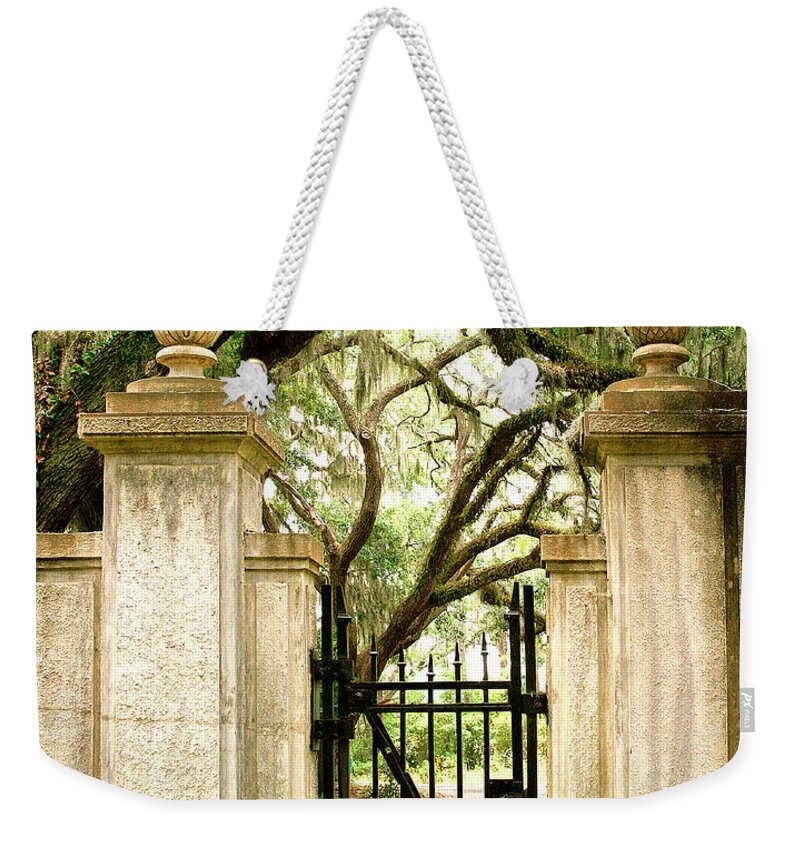 Savannah Weekender Tote Bag featuring the photograph BONAVENTURE CEMETERY GATE Savannah GA by William Dey