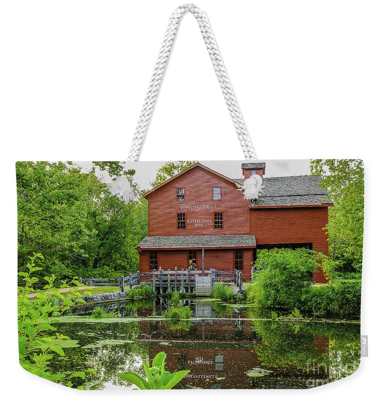 Antique Weekender Tote Bag featuring the photograph Bonneyville Mill by Mary Carol Story