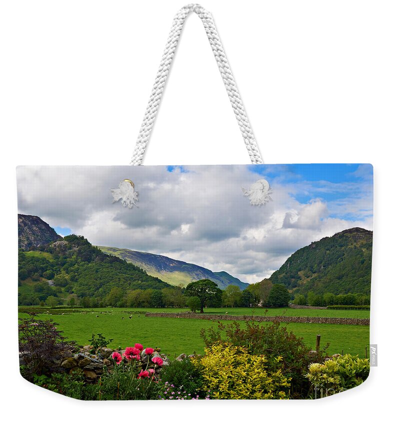 Kings How Weekender Tote Bag featuring the photograph Borrowdale from a pretty garden in Rosthwaite by Louise Heusinkveld