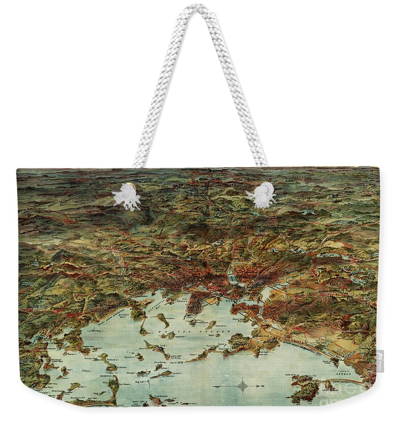 Vintage Weekender Tote Bag featuring the photograph Boston and Environs Vintage Map by Edward Fielding