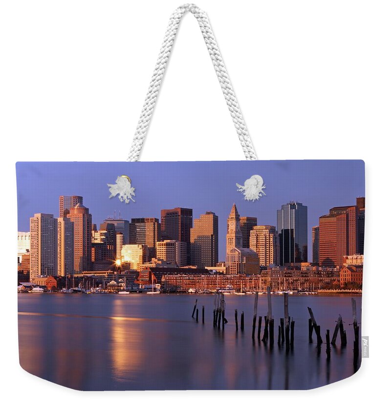 Boston Weekender Tote Bag featuring the photograph Boston Financial District and Harbor by Juergen Roth