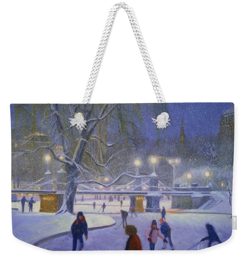 Boston Public Garden Weekender Tote Bag featuring the painting BostonTwilight Blues by Candace Lovely