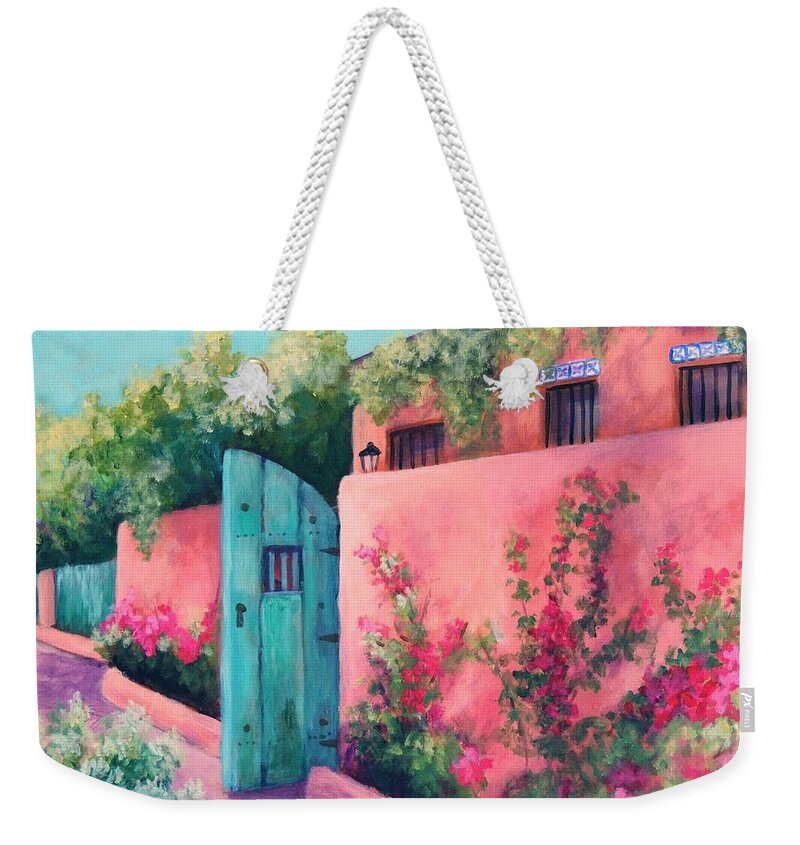 Landscape Weekender Tote Bag featuring the painting Bougainvillea Wall by Candy Mayer