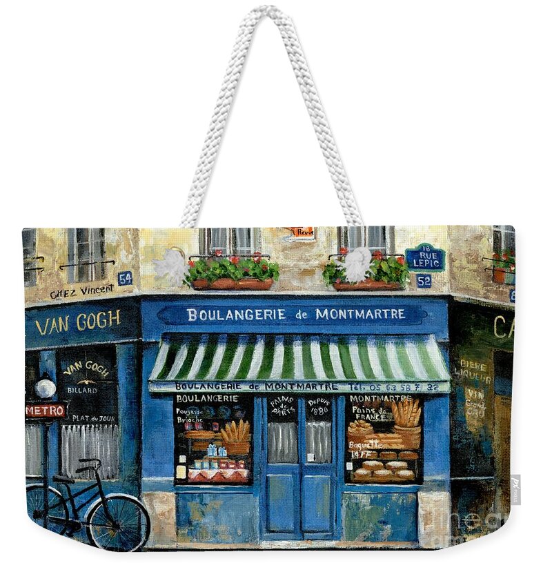 Europe Weekender Tote Bag featuring the painting Boulangerie de Montmartre by Marilyn Dunlap