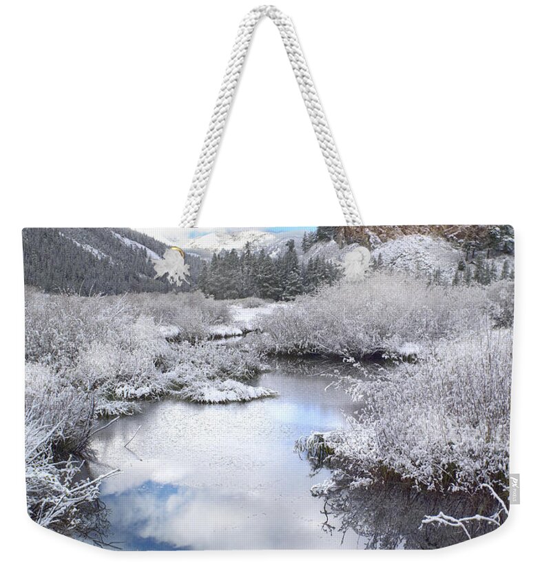 Feb0514 Weekender Tote Bag featuring the photograph Boulder Mountains And Summit Creek Idaho by Tim Fitzharris