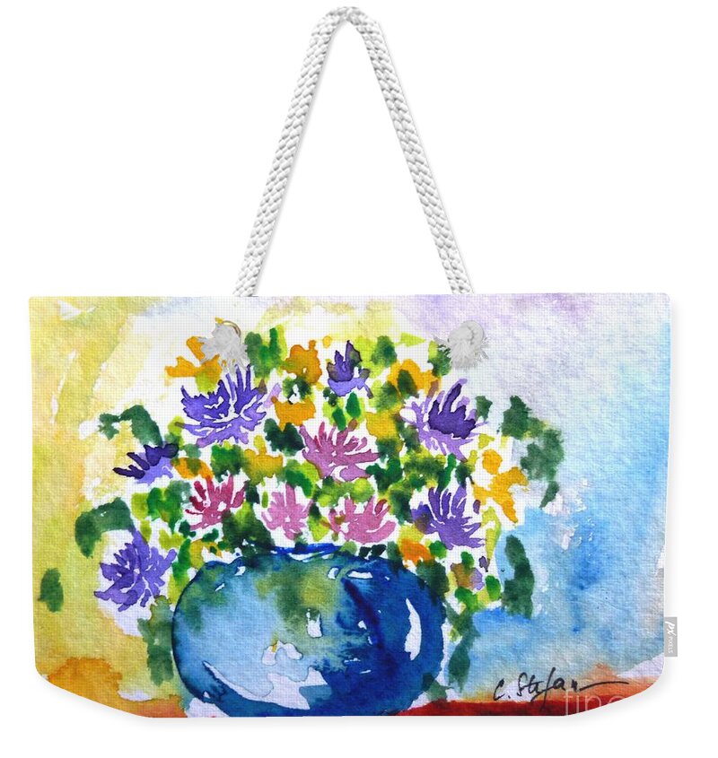 Vase Weekender Tote Bag featuring the painting Bouquet of flowers in a vase by Cristina Stefan