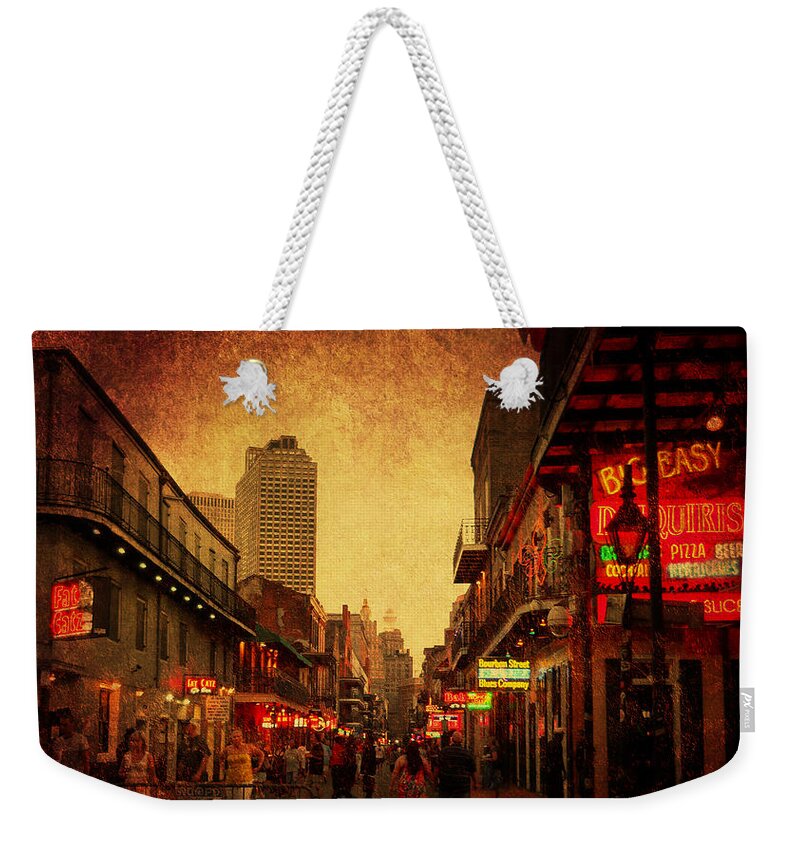 Landscape Weekender Tote Bag featuring the photograph Bourbon Street Grunge by Judy Hall-Folde