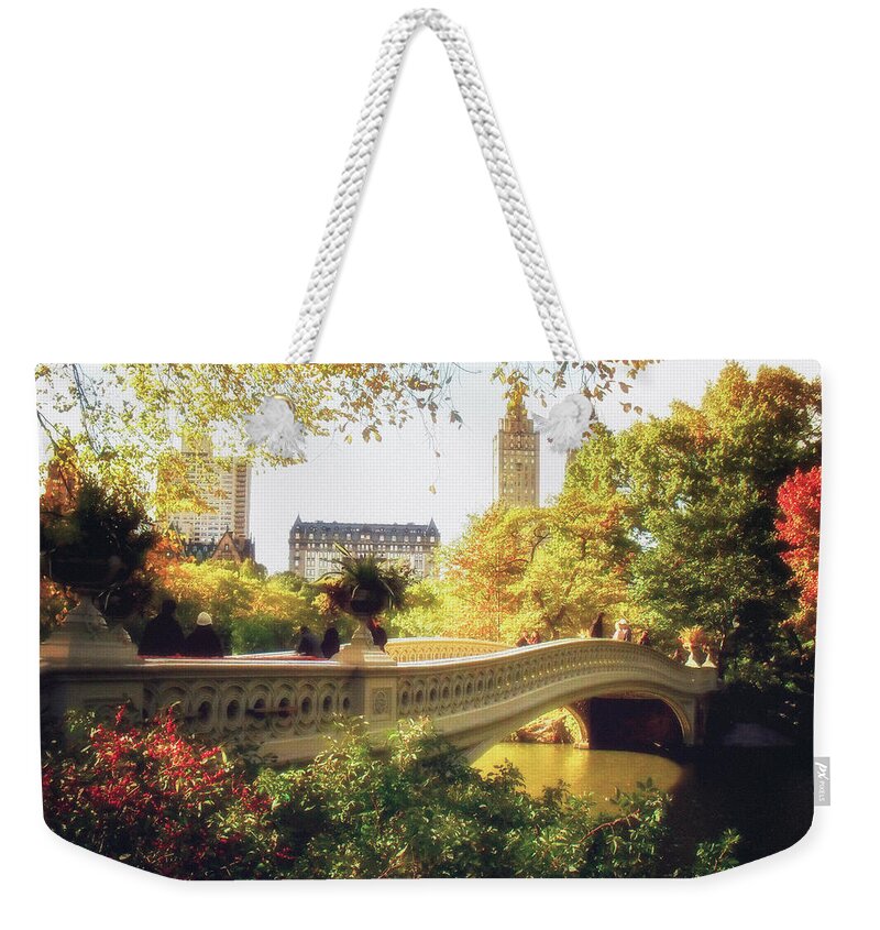Bow Bridge Weekender Tote Bag featuring the photograph Bow Bridge - Autumn - Central Park by Vivienne Gucwa