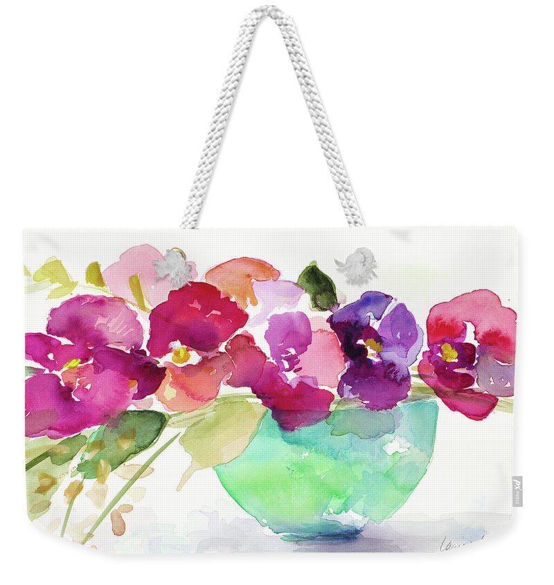 Bowl Weekender Tote Bag featuring the painting Bowl Of Blooms by Lanie Loreth