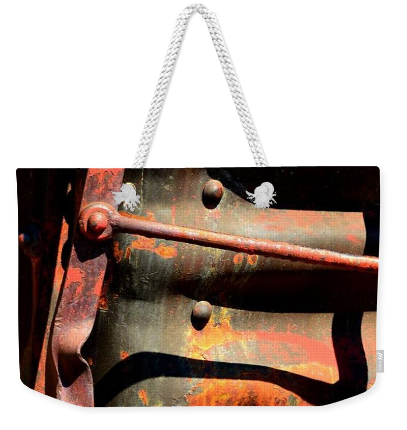 Newel Hunter Weekender Tote Bag featuring the photograph Boxcar Abstract 2 by Newel Hunter