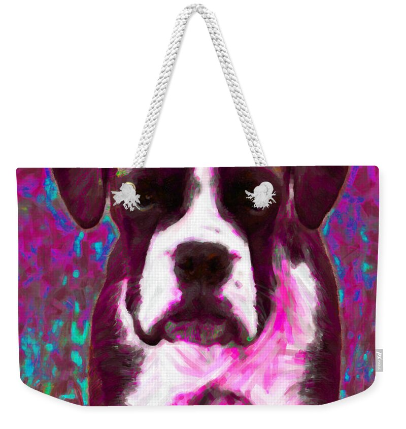Animal Weekender Tote Bag featuring the photograph Boxer 20130126v7 by Wingsdomain Art and Photography